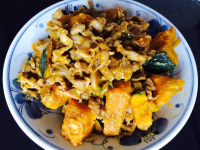 かぼちゃと牛肉のバターじょうゆ