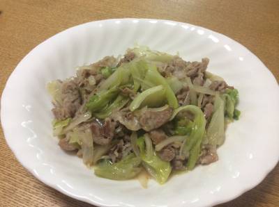 らっきょうと豚肉とレタスのサッと炒め