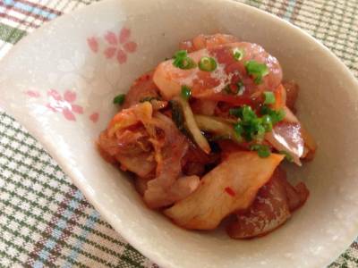 あじのたたき キムチあえ