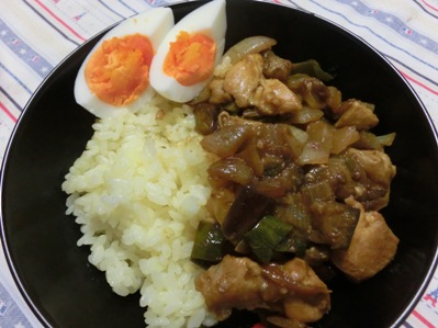 なすと鶏肉のドライカレー