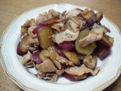 さつまいもと豚肉のバターじょうゆ焼き