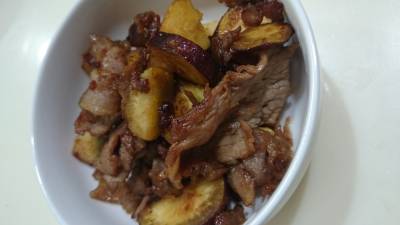 さつまいもと豚肉のバターじょうゆ焼き