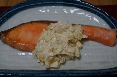 切り身魚のねぎチーズあん