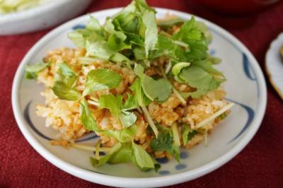 みつばと鶏ひき肉のチャーハン