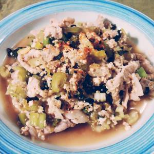 豚バラ肉と豆腐の高菜炒め