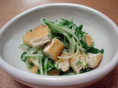 水菜と油揚げのからしあえ