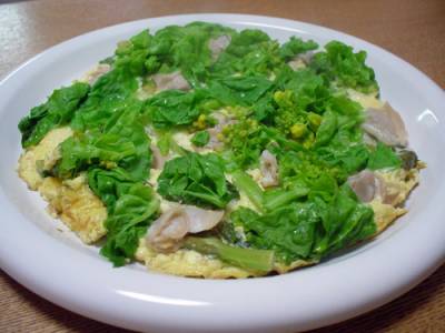 あさりと菜の花のオープンオムレツ