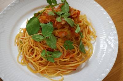 セロリとクレソンのスパゲッティ