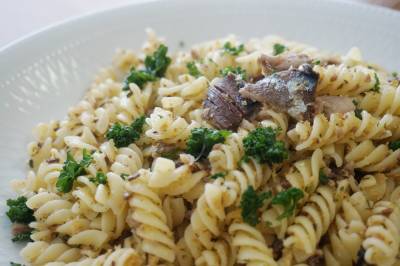 香りパン粉といわしのコンキリエ