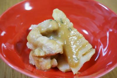 たけのこと鶏肉の木の芽みそあえ