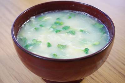 えのきと貝割れ菜のかきたまスープ