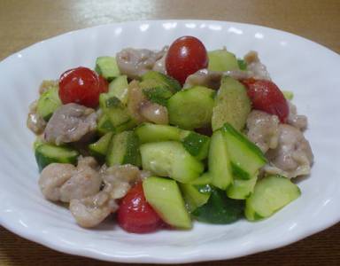 きゅうりと鶏肉の甘酢炒め