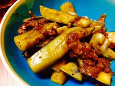 なすと牛肉のオイスター炒め