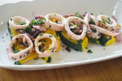 いかとかぼちゃのパセリにんにくソース