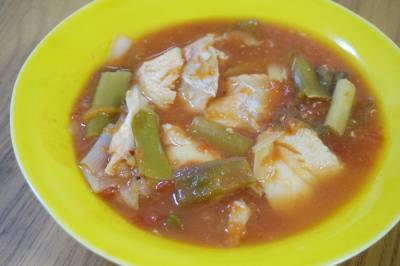 ねぎとたらのトマトスープ煮