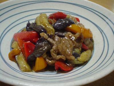 なすと牛肉のオイスター炒め