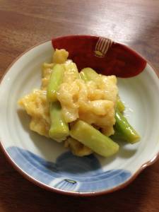 青ねぎと油揚げのからし酢みそあえ