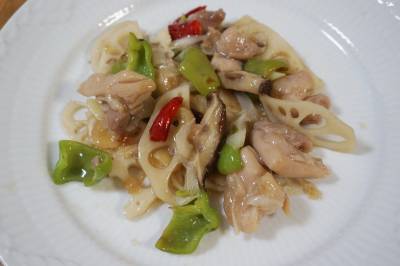 れんこんと鶏肉のピリ辛炒め