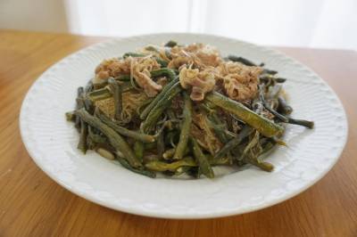ちぎりいんげん、豚肉、春雨の炒め煮