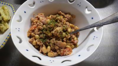 豆とベーコンのケチャップ炒め