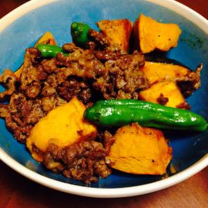 かぼちゃと牛肉のバターじょうゆ