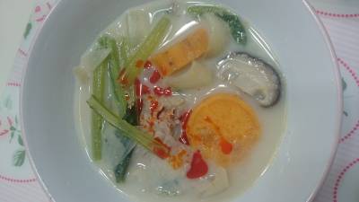 小松菜と豚肉のミルクスープ