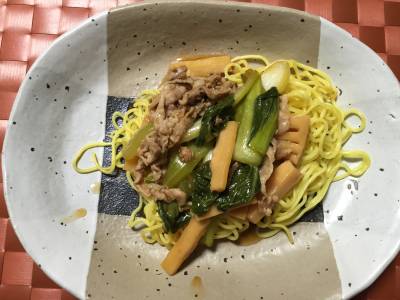 豚肉と小松菜のあんかけ焼きそば