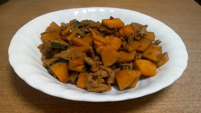 かぼちゃと豚肉のピリ辛炒め