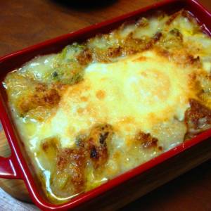 冬野菜と豚バラのもちグラタン