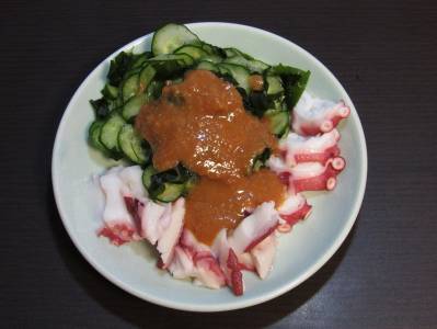 たことわかめの酢みそあえ