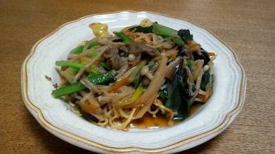 豚肉と小松菜のあんかけ焼きそば