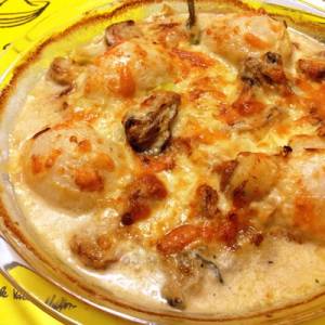 かきと帆立てとかぶのグラタン