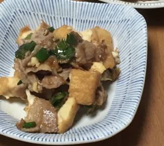 ちぎり厚揚げと豚バラの和風炒め