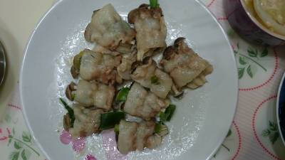 肉巻ききのこのレンジ蒸し&温サラダ