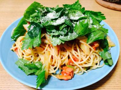 セロリとクレソンのスパゲッティ