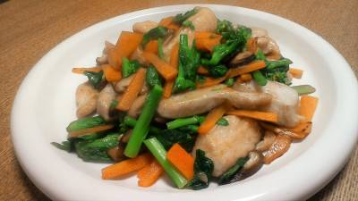 鶏むね棒と春野菜の塩炒め