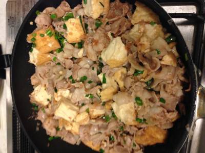 ちぎり厚揚げと豚バラの和風炒め