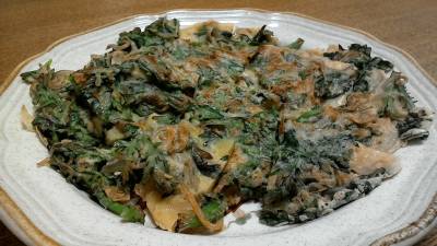 春菊とちりめんじゃこのチヂミ