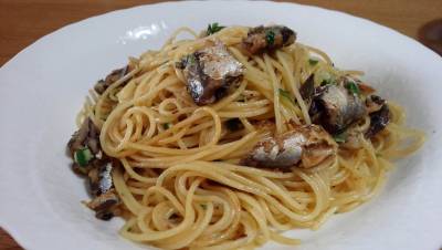 オイルサーディンの和風スパゲッティ