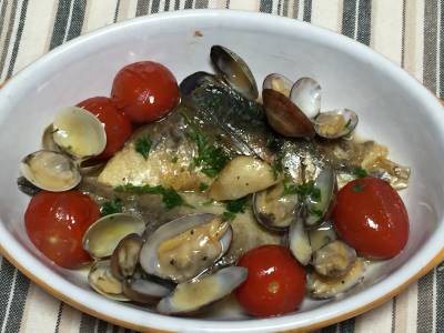 あじの干物のアクアパッツァ