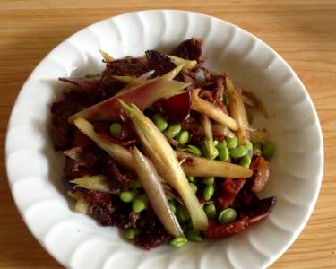 豚肉と枝豆のみょうが焼き