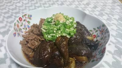 豚肉となすの昆布煮オクラかけ