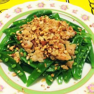 スナップえんどうのえびそぼろソース