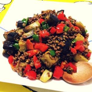 なすと鶏肉のドライカレー