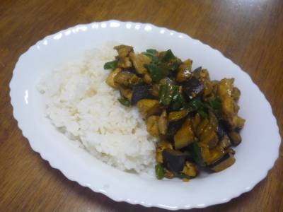 なすと鶏肉のドライカレー