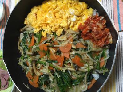 フライパン焼きビビンバ