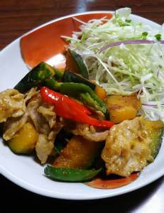 かぼちゃと牛肉のバターじょうゆ