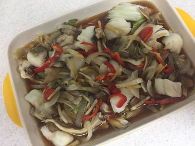 たらとたっぷり野菜のレンジ蒸し