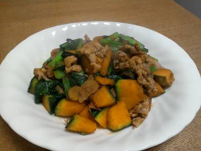 かぼちゃと豚肉のピリ辛炒め