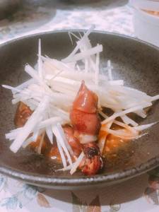 ほたるいかのソテー たっぷりうどのせ